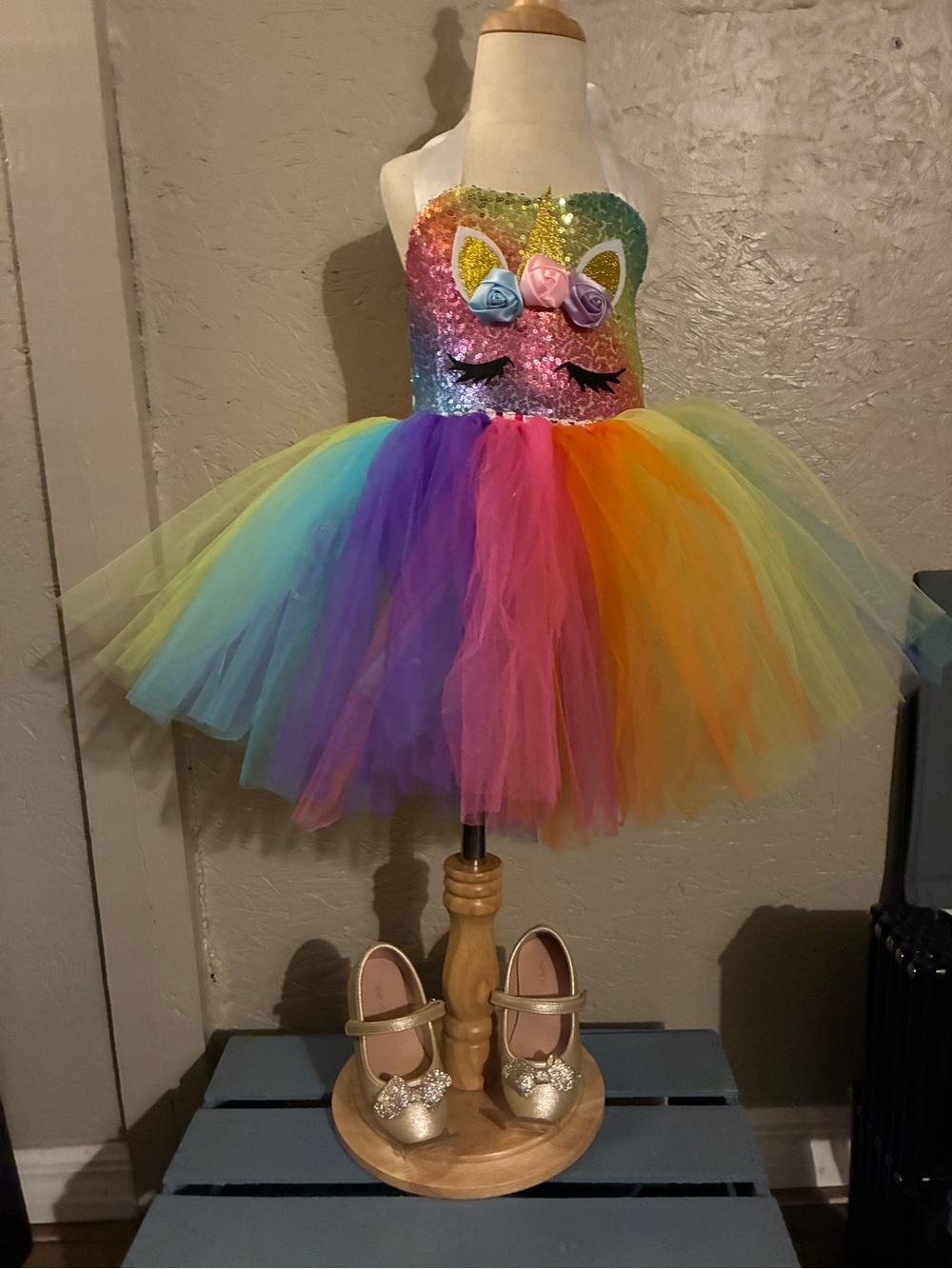 Girls Rainbow Unicorn Tutu Costume Dress - Multicolor